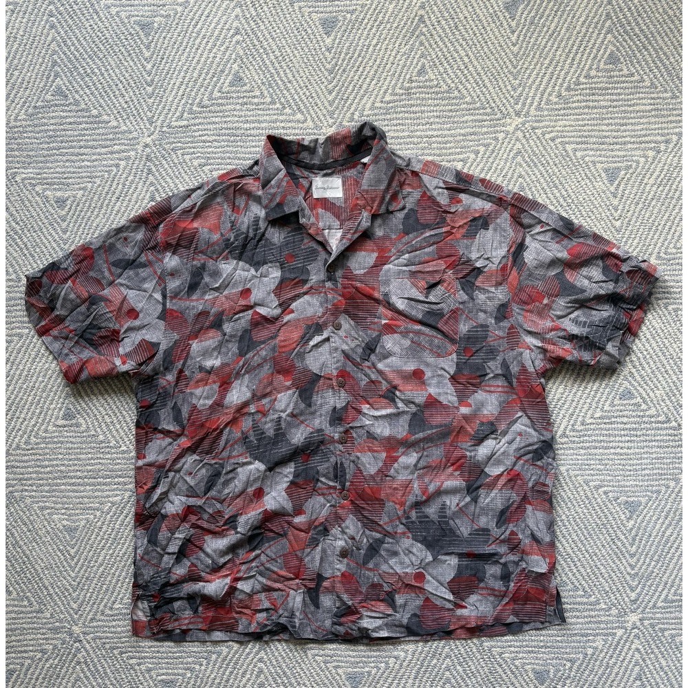 Tommy‎ Bahama 100% Silk Short Sleeve Hawaiian Shirt - Red/Gray - XXL